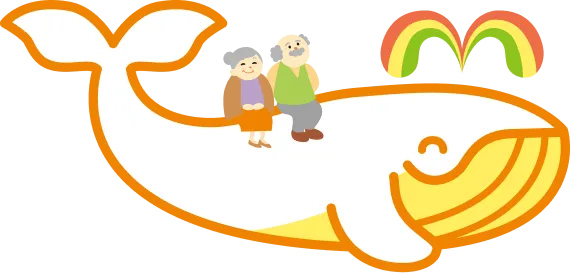 リーガルサポートのマスコットキャラクター エールくんに年配の方が乗っている